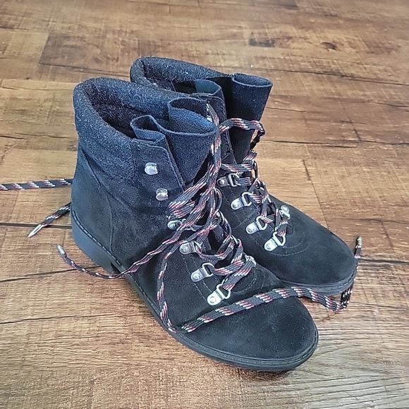 SAM EDELMAN Ankle Boots Womens 7 Black Suede Combat Lace Up New Without Box Wool - Picture 6 of 9